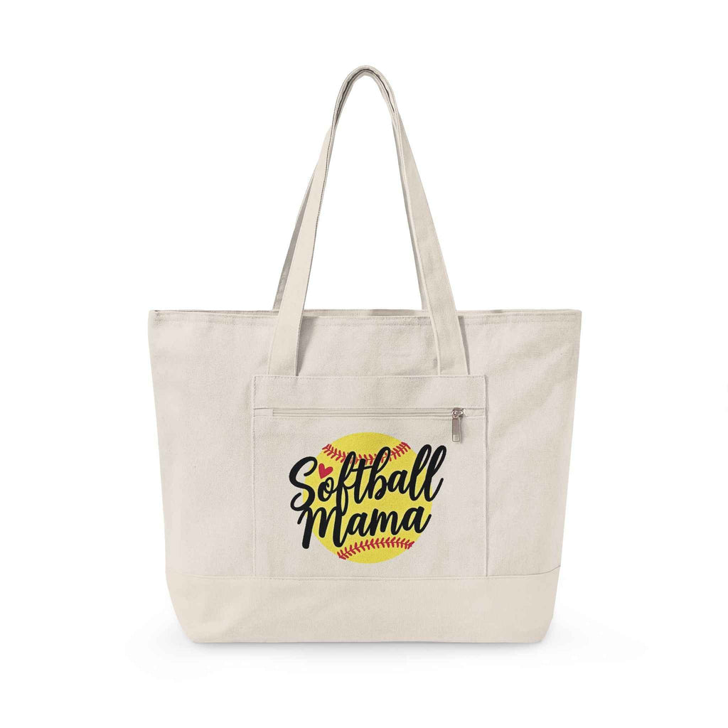 Personalized Softball Mom Zippered Canvas Tote