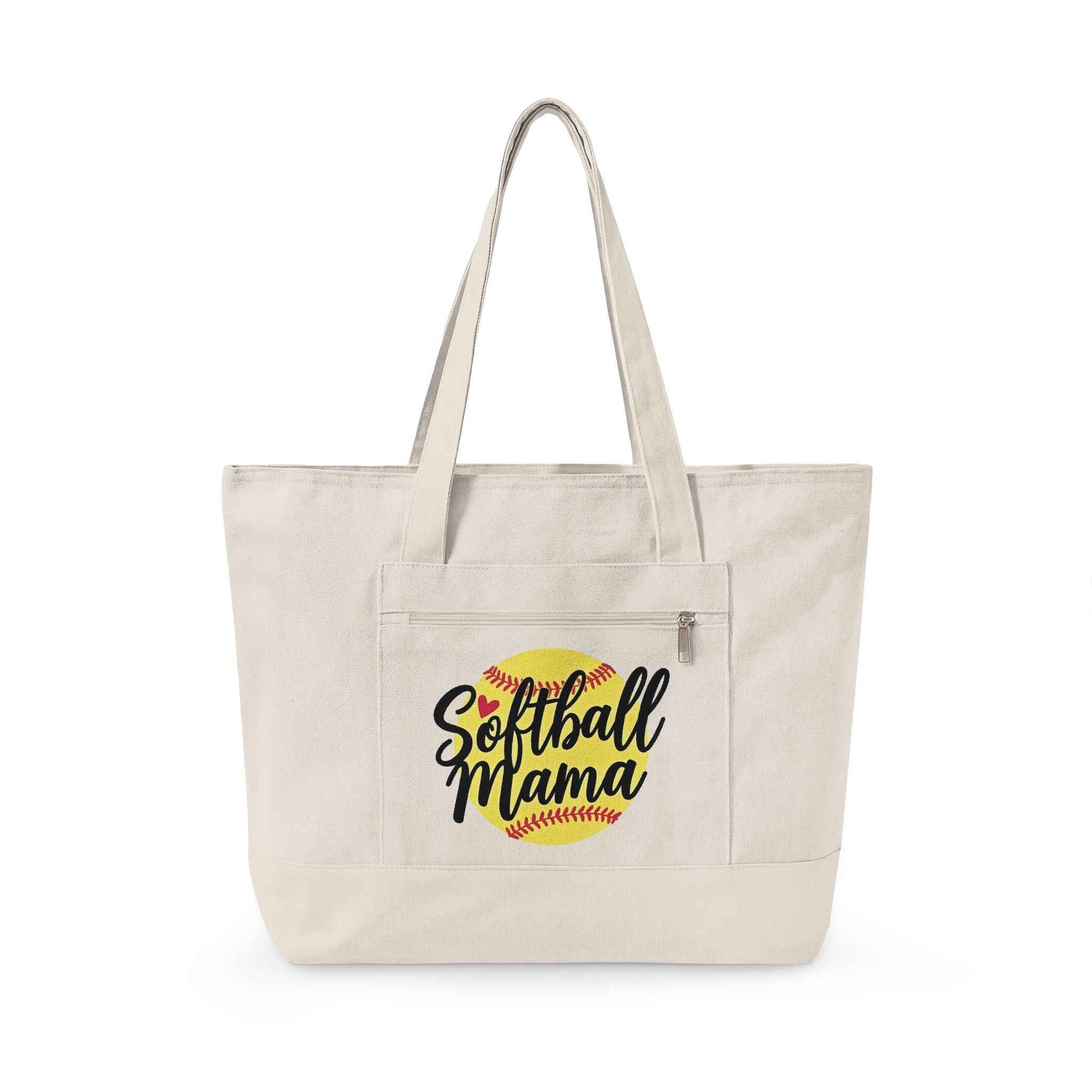 Personalized Softball Mom Zippered Canvas Tote