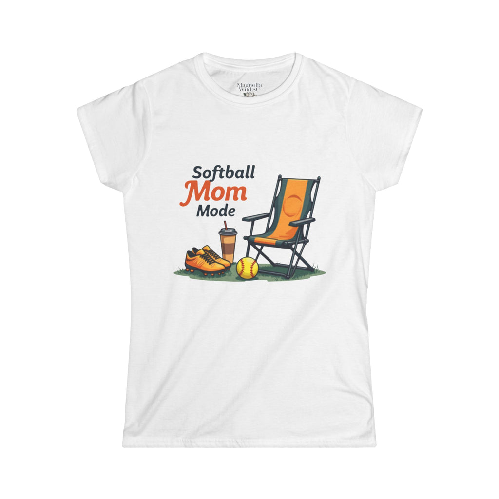 Softball Mom Mode Tee | Mom Chair, Glove & Cleats Design
