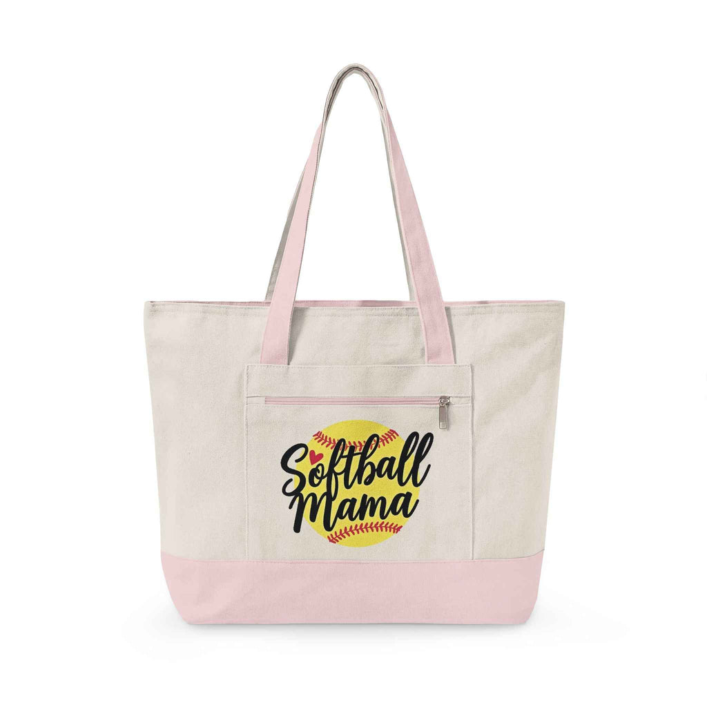 Personalized Softball Mom Zippered Canvas Tote
