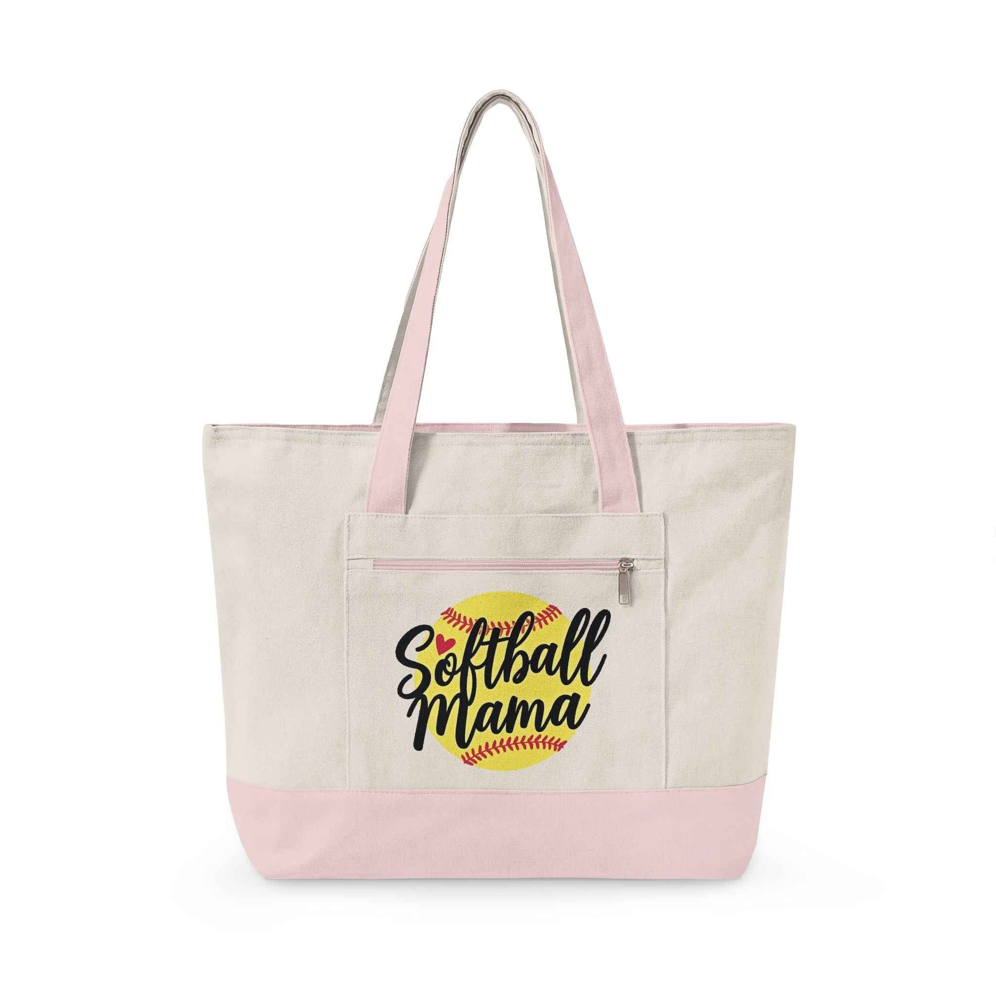 Personalized Softball Mom Zippered Canvas Tote