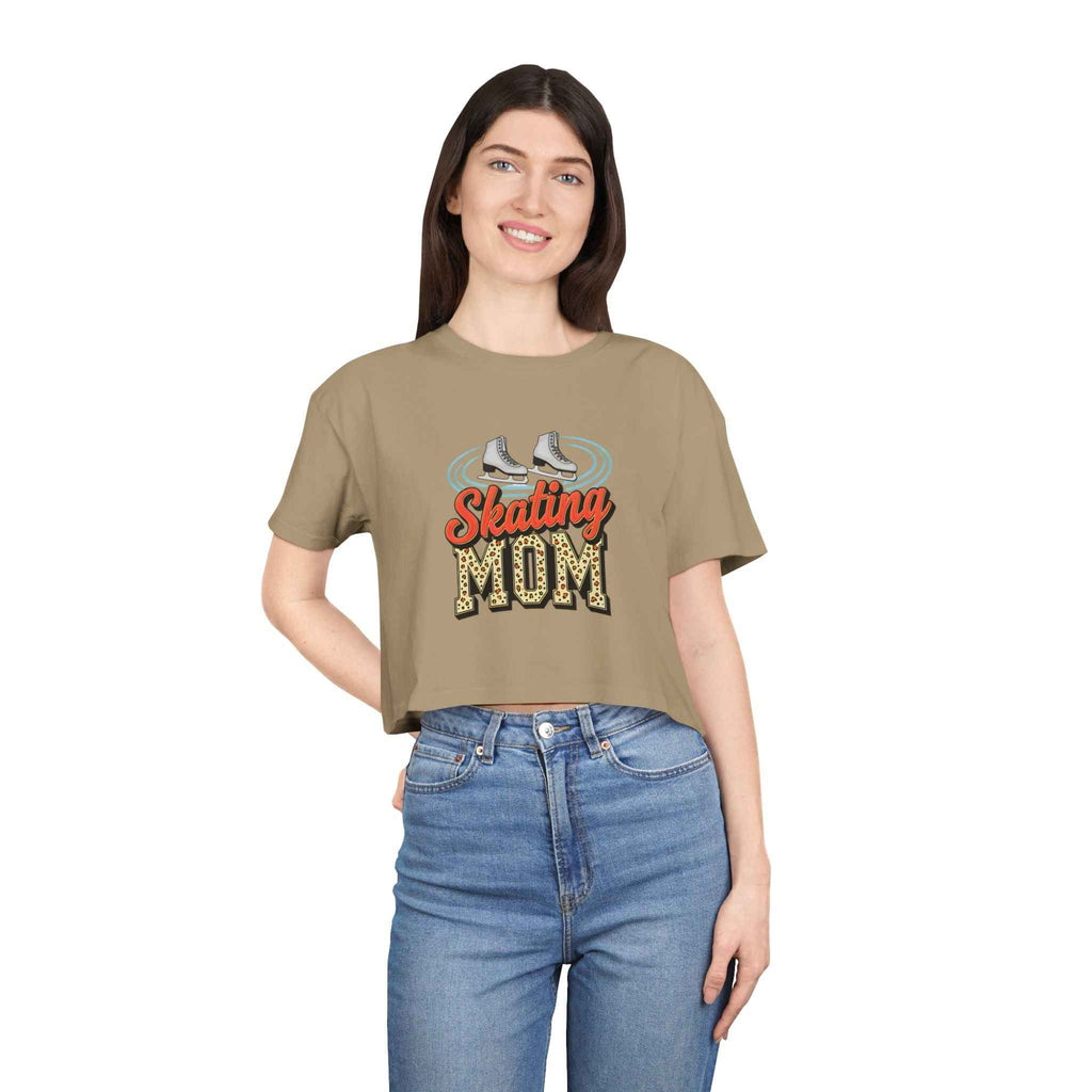Figure Skating Mom Cheetah Print Women's Crop Tee