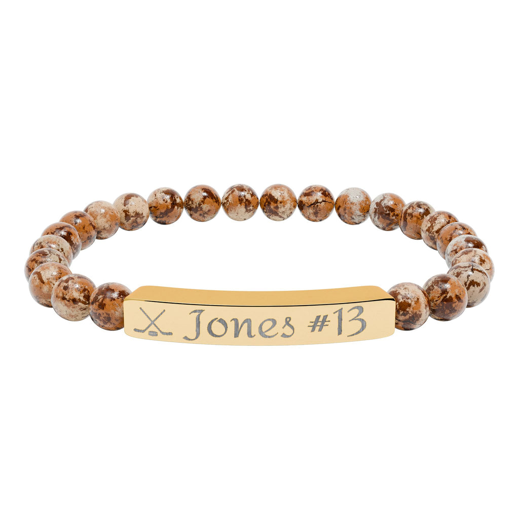Personalizable Hockey Icon Bracelet Natural Stone Stretch Bar Bracelet | Engraving, Team Name, Player Name & Number