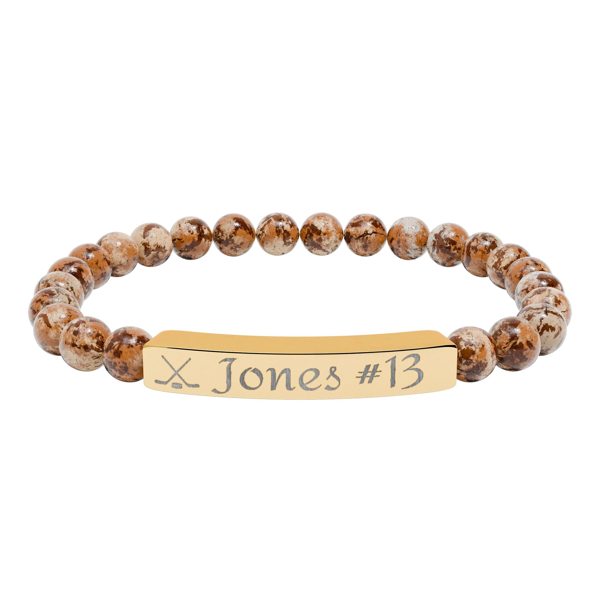 Personalizable Hockey Icon Bracelet Natural Stone Stretch Bar Bracelet | Engraving, Team Name, Player Name & Number