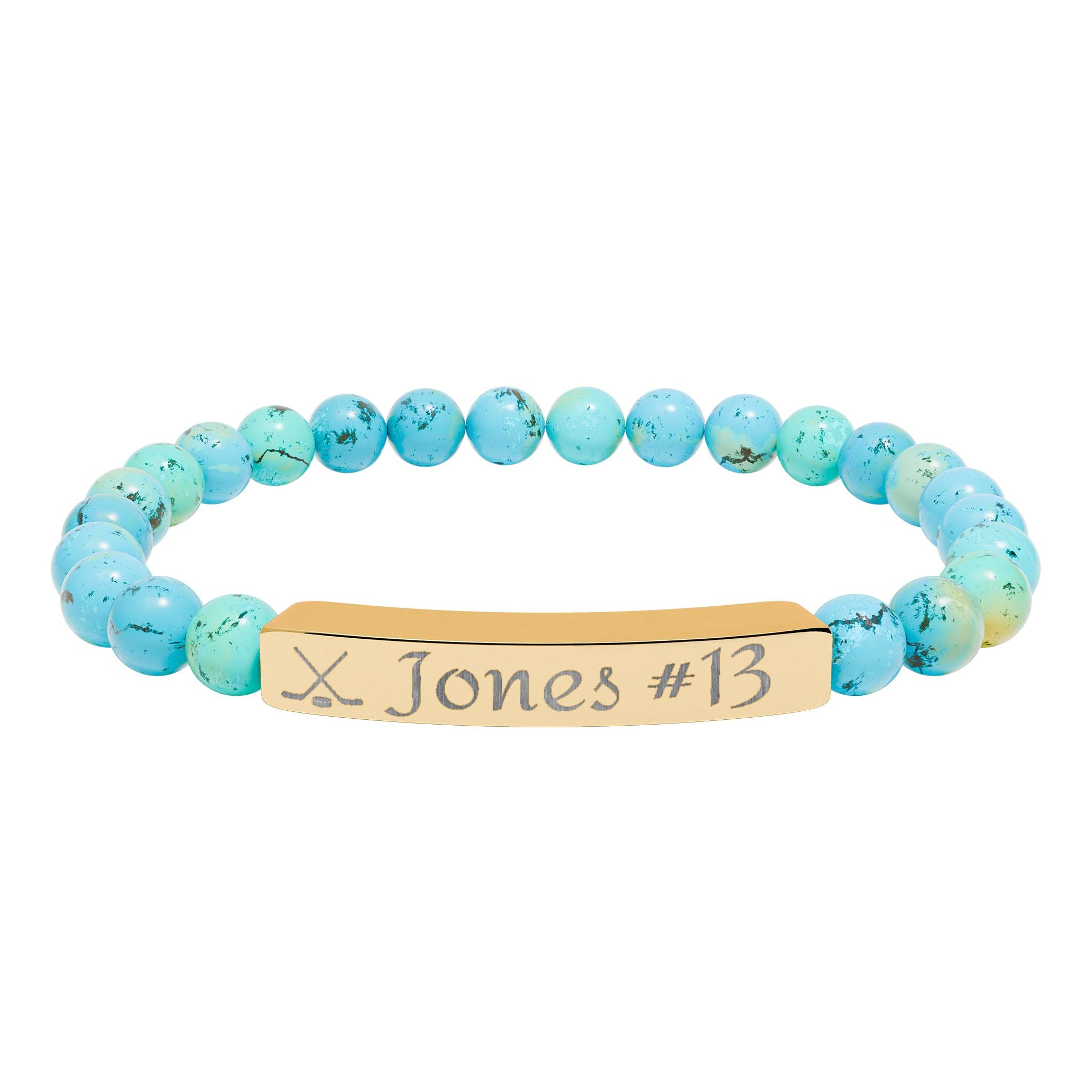 Personalizable Hockey Icon Bracelet Natural Stone Stretch Bar Bracelet | Engraving, Team Name, Player Name & Number