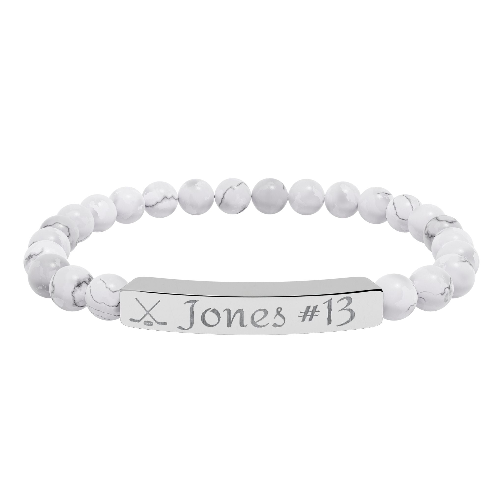 Personalizable Hockey Icon Bracelet Natural Stone Stretch Bar Bracelet | Engraving, Team Name, Player Name & Number