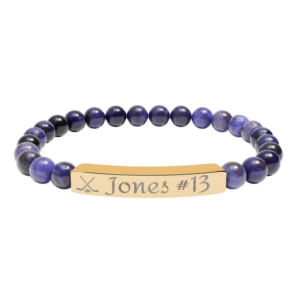 Personalizable Hockey Icon Bracelet Natural Stone Stretch Bar Bracelet | Engraving, Team Name, Player Name & Number