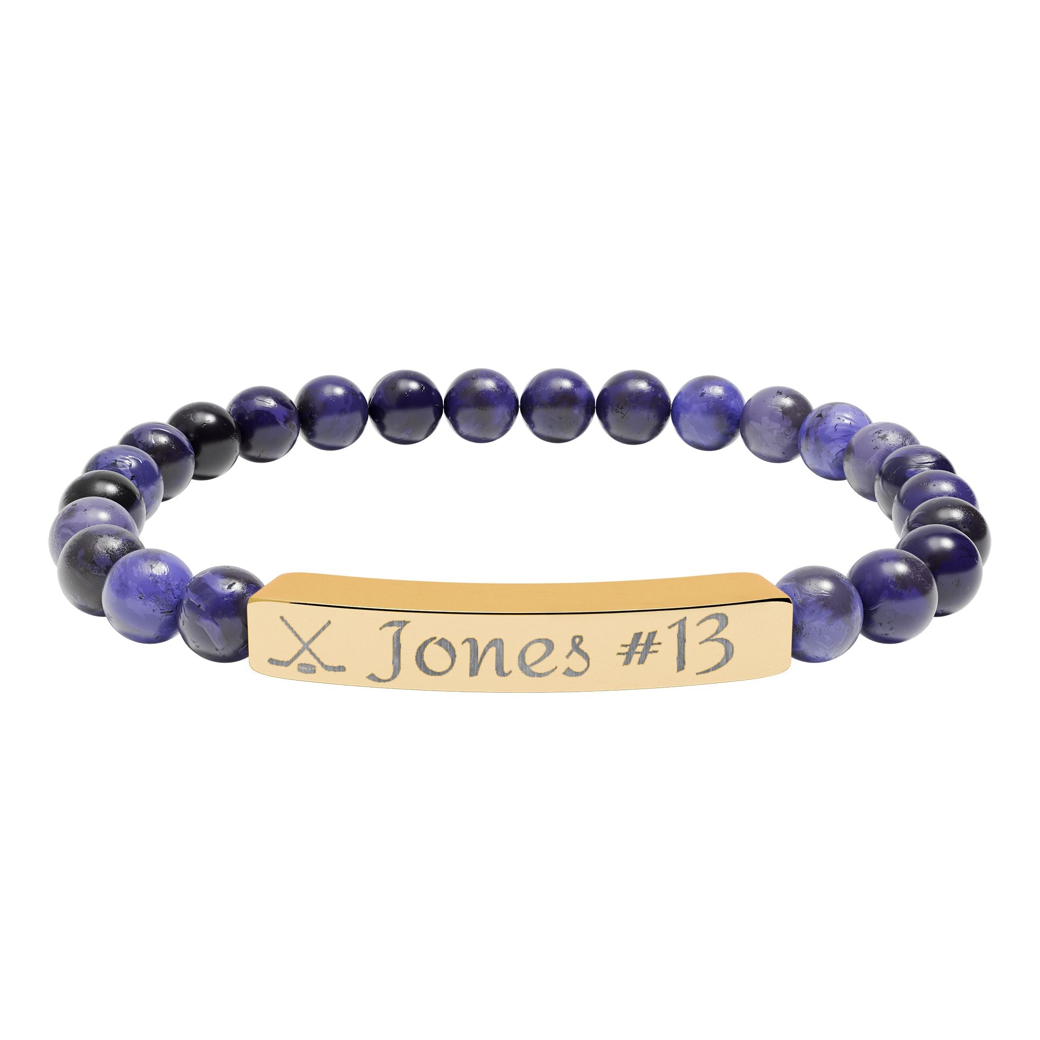 Personalizable Hockey Icon Bracelet Natural Stone Stretch Bar Bracelet | Engraving, Team Name, Player Name & Number