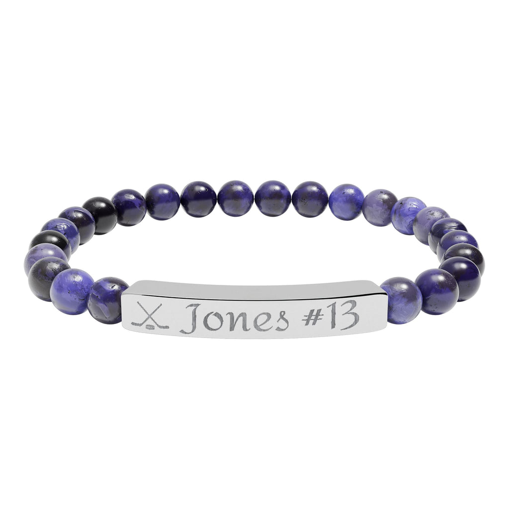 Personalizable Hockey Icon Bracelet Natural Stone Stretch Bar Bracelet | Engraving, Team Name, Player Name & Number