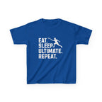 Blue t-shirt with white text and graphic on a white background