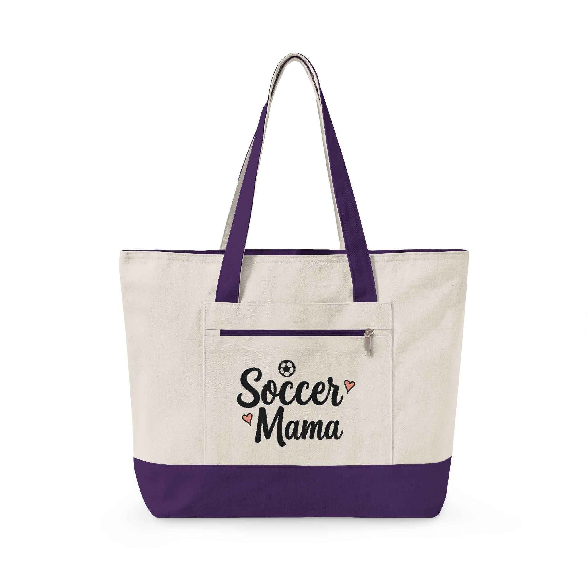 Personalized Soccer Mama Zippered Canvas Tote — Game Day Essential