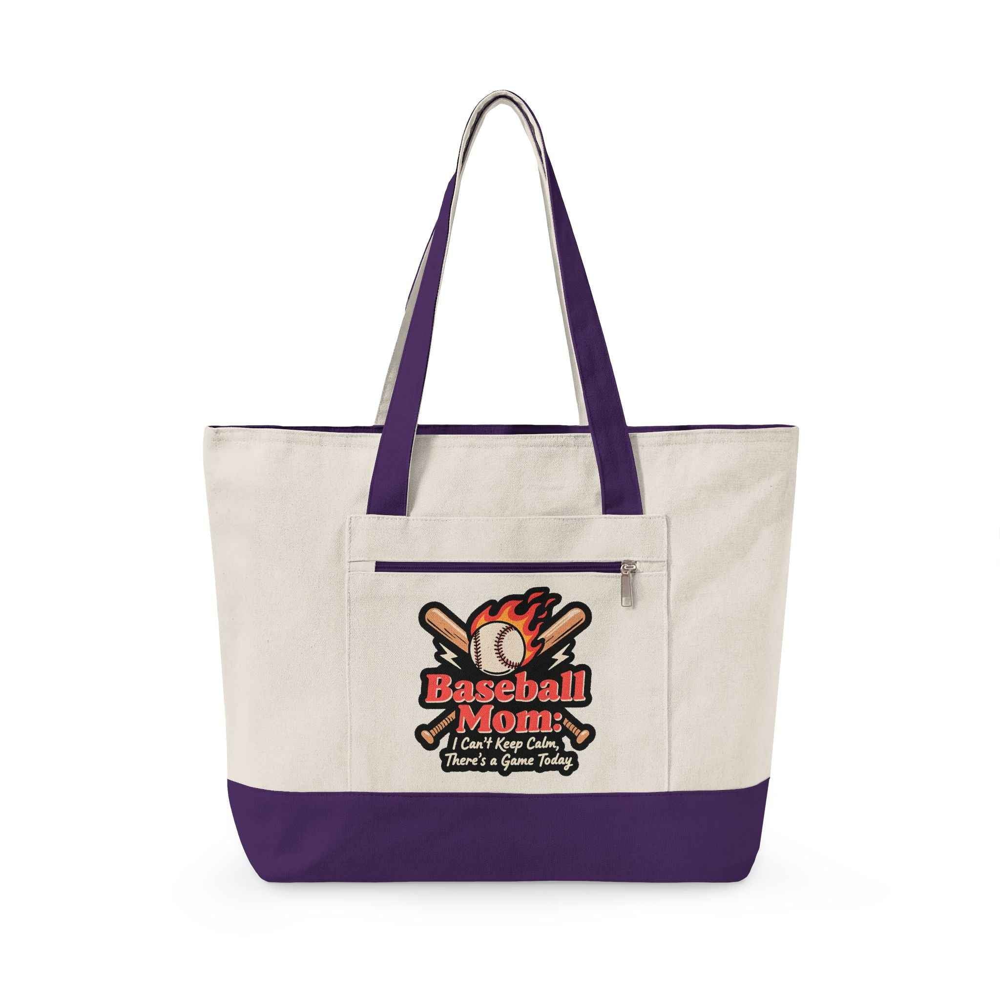 Personalized Baseball Mom Zipppered Tote - ‘Can’t Keep Calm, It’s Game Day’ Tote
