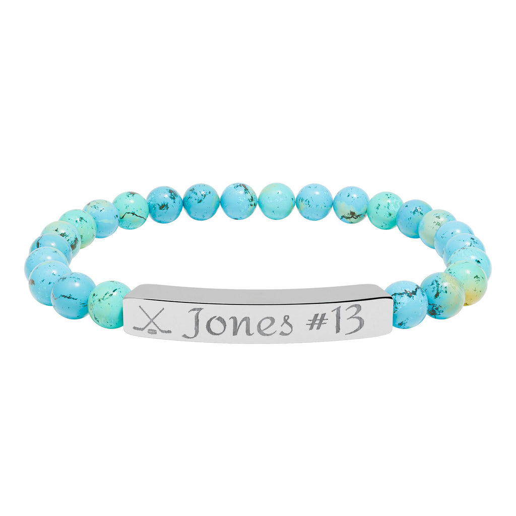 Personalizable Hockey Icon Bracelet Natural Stone Stretch Bar Bracelet | Engraving, Team Name, Player Name & Number