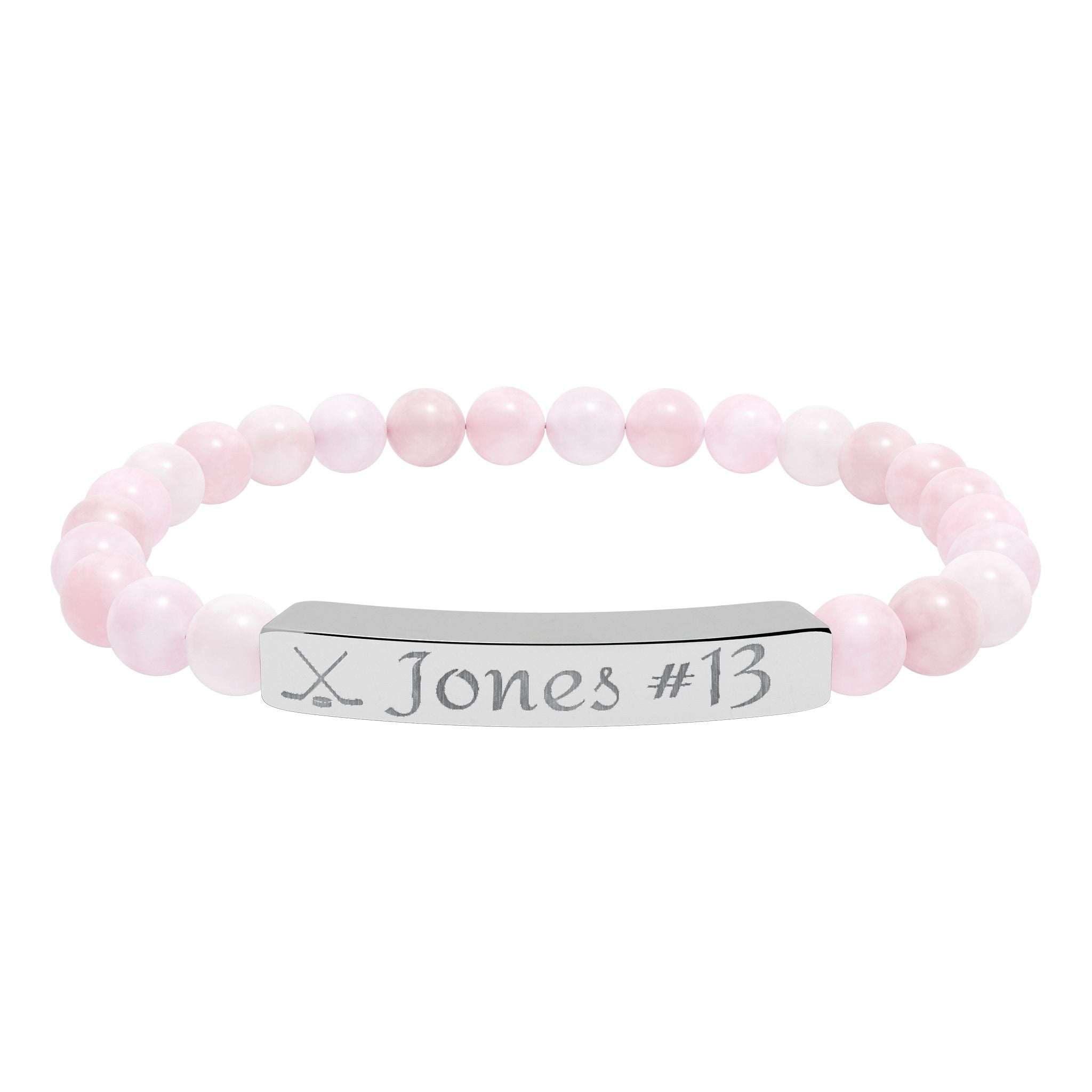 Personalizable Hockey Icon Bracelet Natural Stone Stretch Bar Bracelet | Engraving, Team Name, Player Name & Number