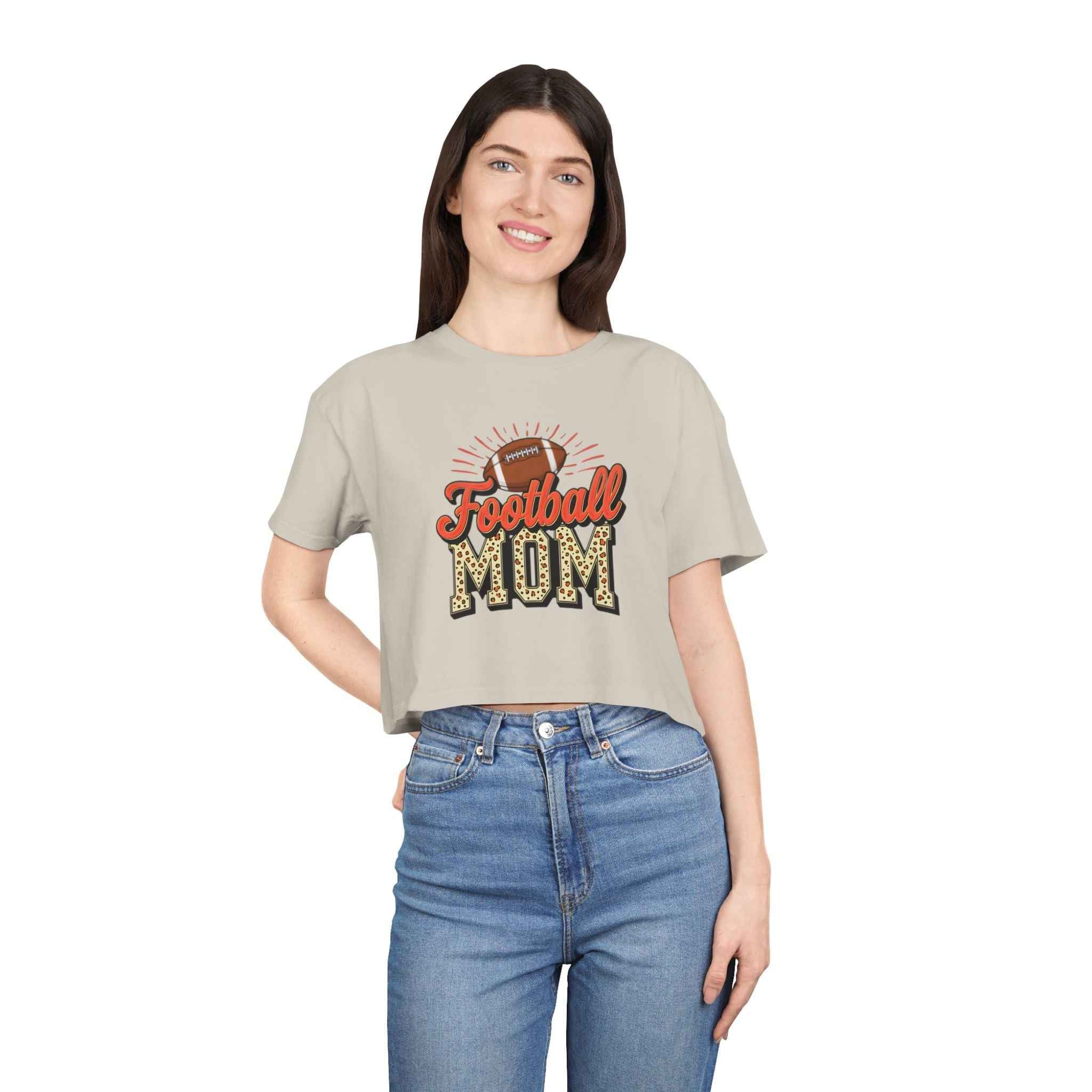 Football Mom Cheetah Print Crop Tee