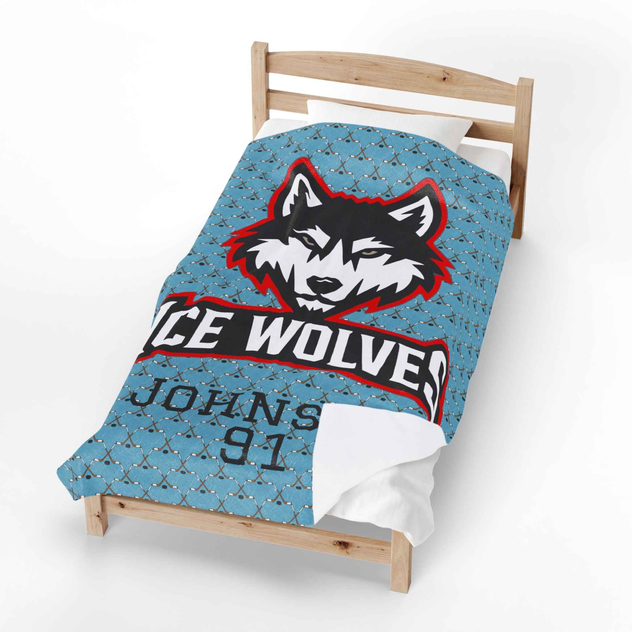 Personalized Hockey Velveteen Blanket — Custom Team Logo, Player Name & Number