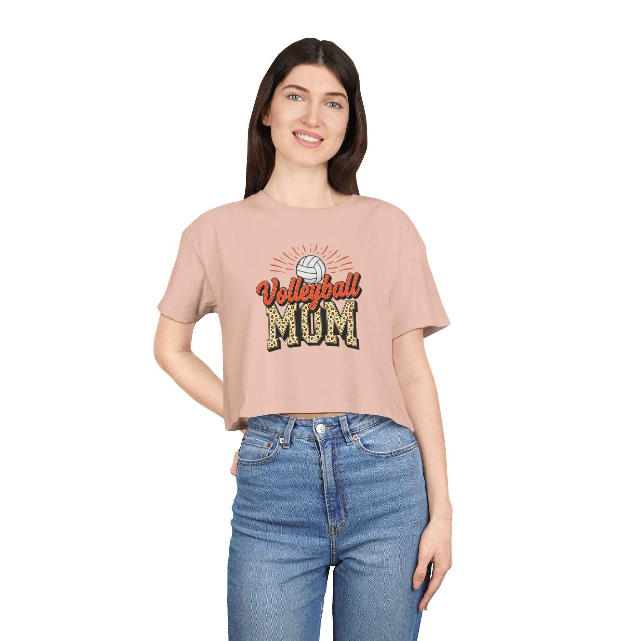 Volleyball Mom Cheetah Print Women's Crop Tee