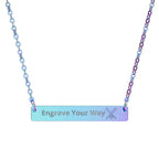 Polarized color necklace with a bar pendant with custom engraving and a crossed baseball bat and ball icon  on a white background