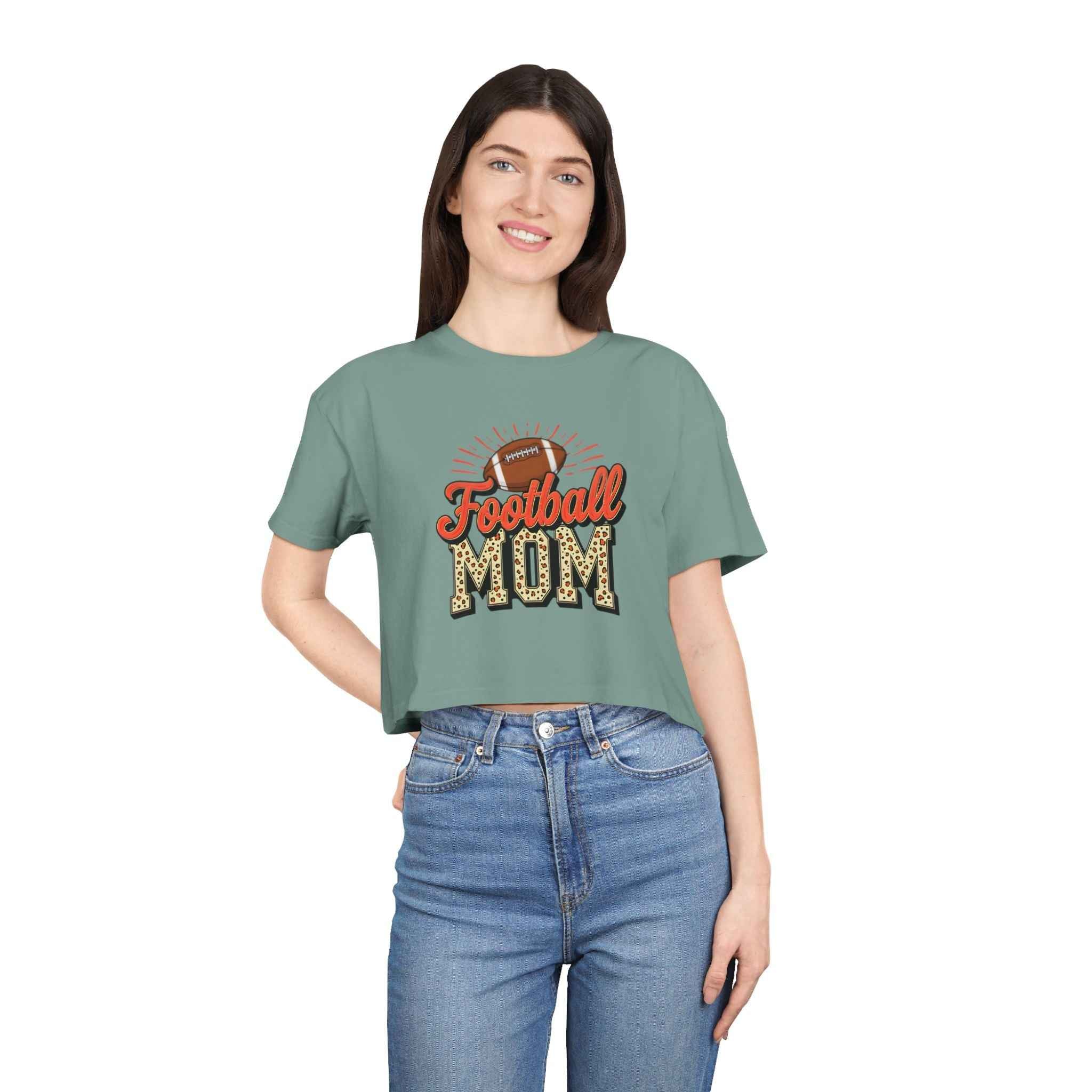 Football Mom Cheetah Print Crop Tee