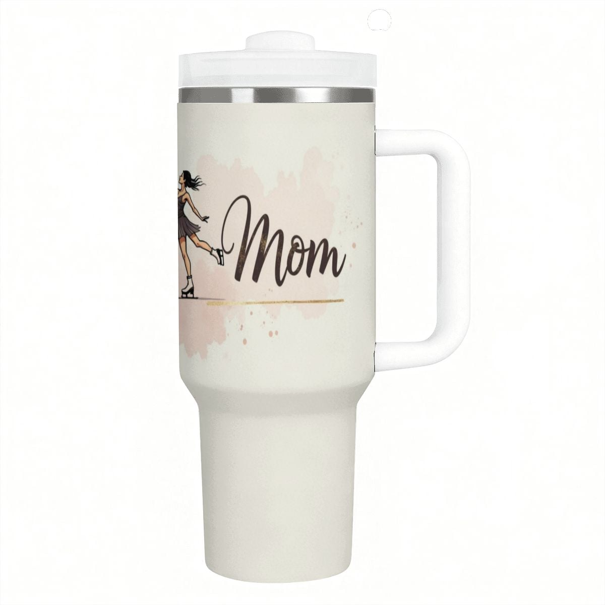 Elegant Watercolor Figure Skating Mom 40oz Insulated Tumbler with Handle and Straw - Magnolia Wild SC