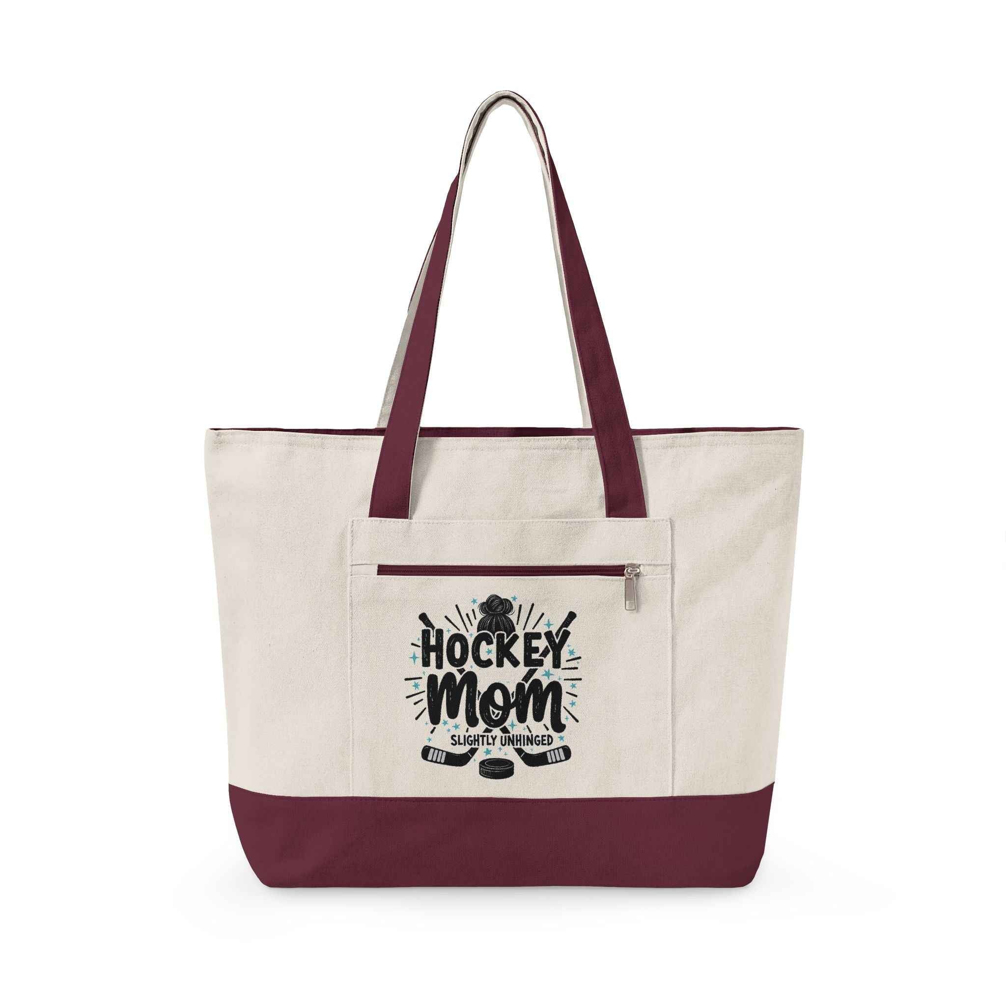 Personalized "Slightly Unhinged" Hockey Parent’s Survival Zippered Tote