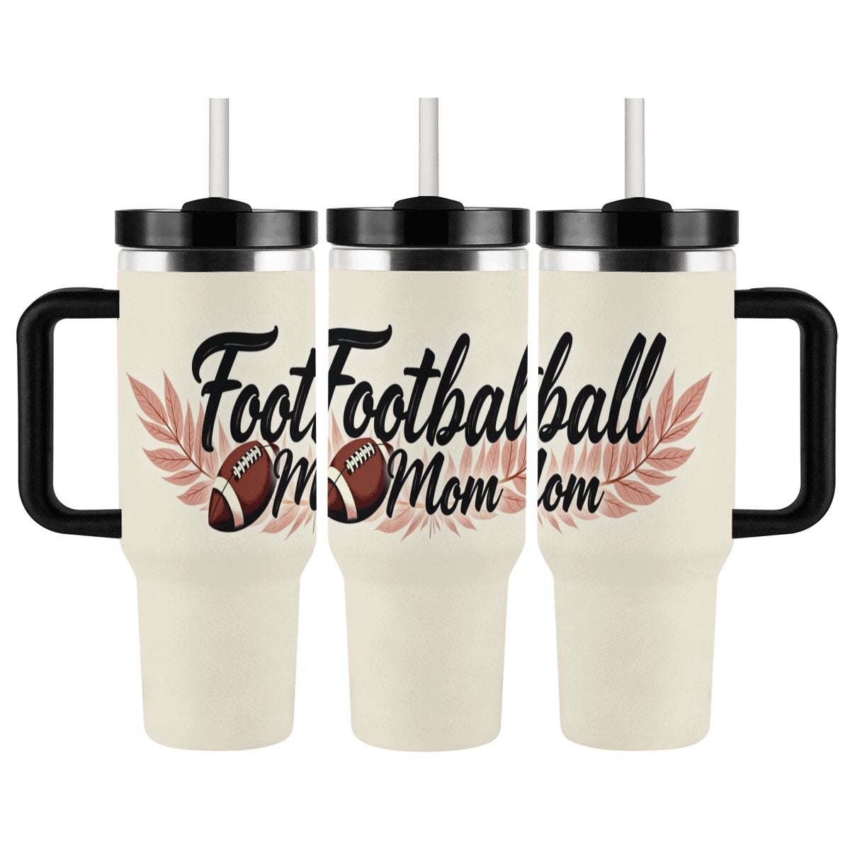 Elegant Football Mom 40oz Insulated Tumbler with Handle and Straw - Magnolia Wild SC