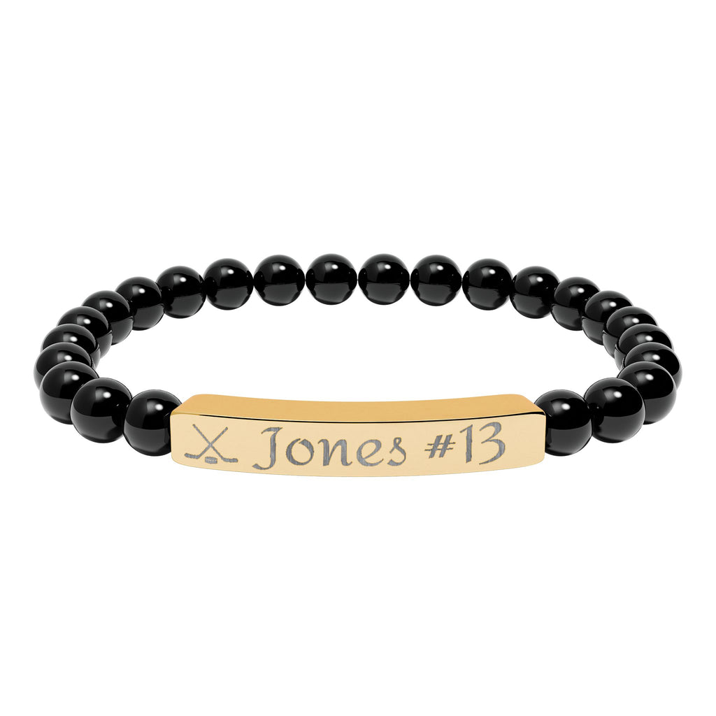 Personalizable Hockey Icon Bracelet Natural Stone Stretch Bar Bracelet | Engraving, Team Name, Player Name & Number