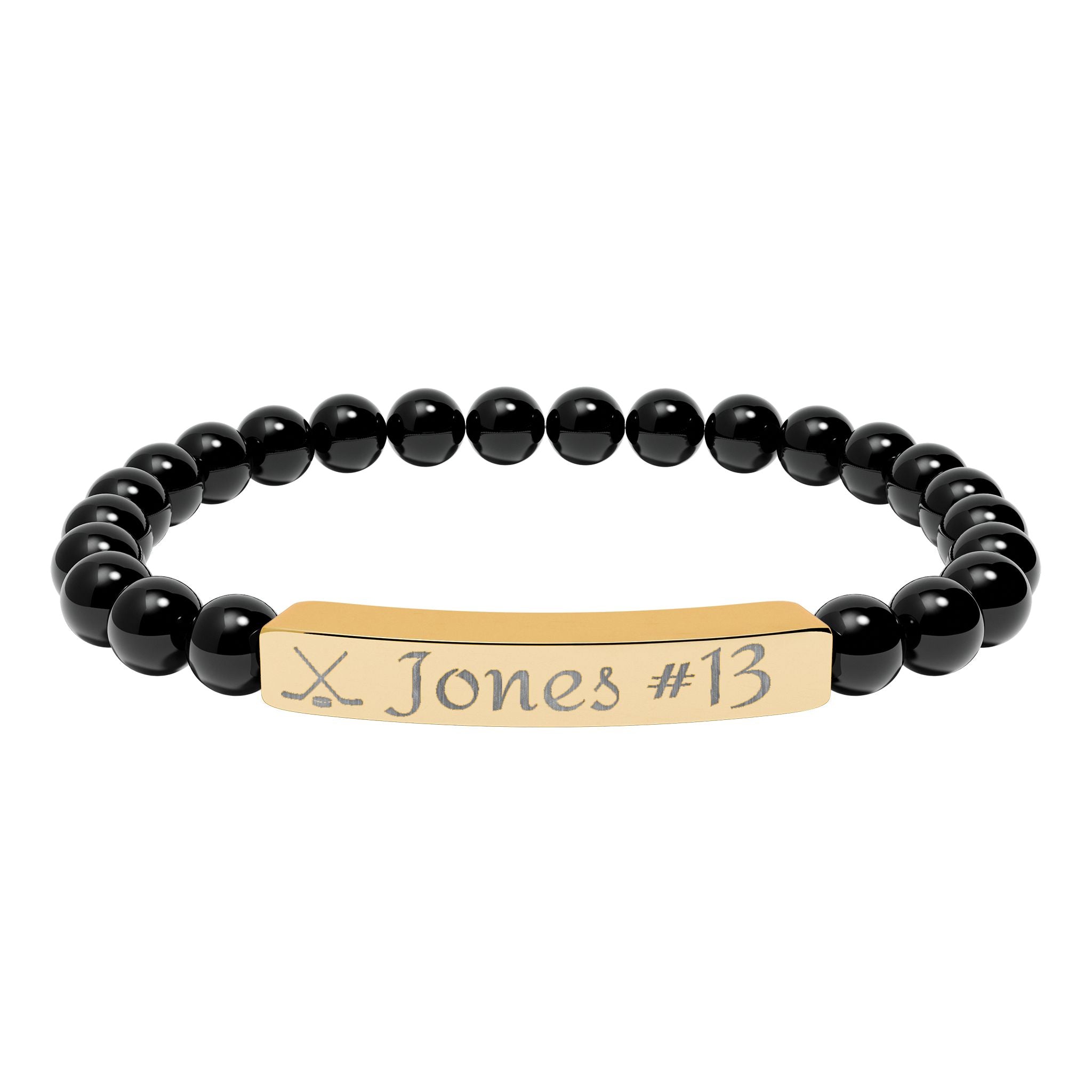 Personalizable Hockey Icon Bracelet Natural Stone Stretch Bar Bracelet | Engraving, Team Name, Player Name & Number
