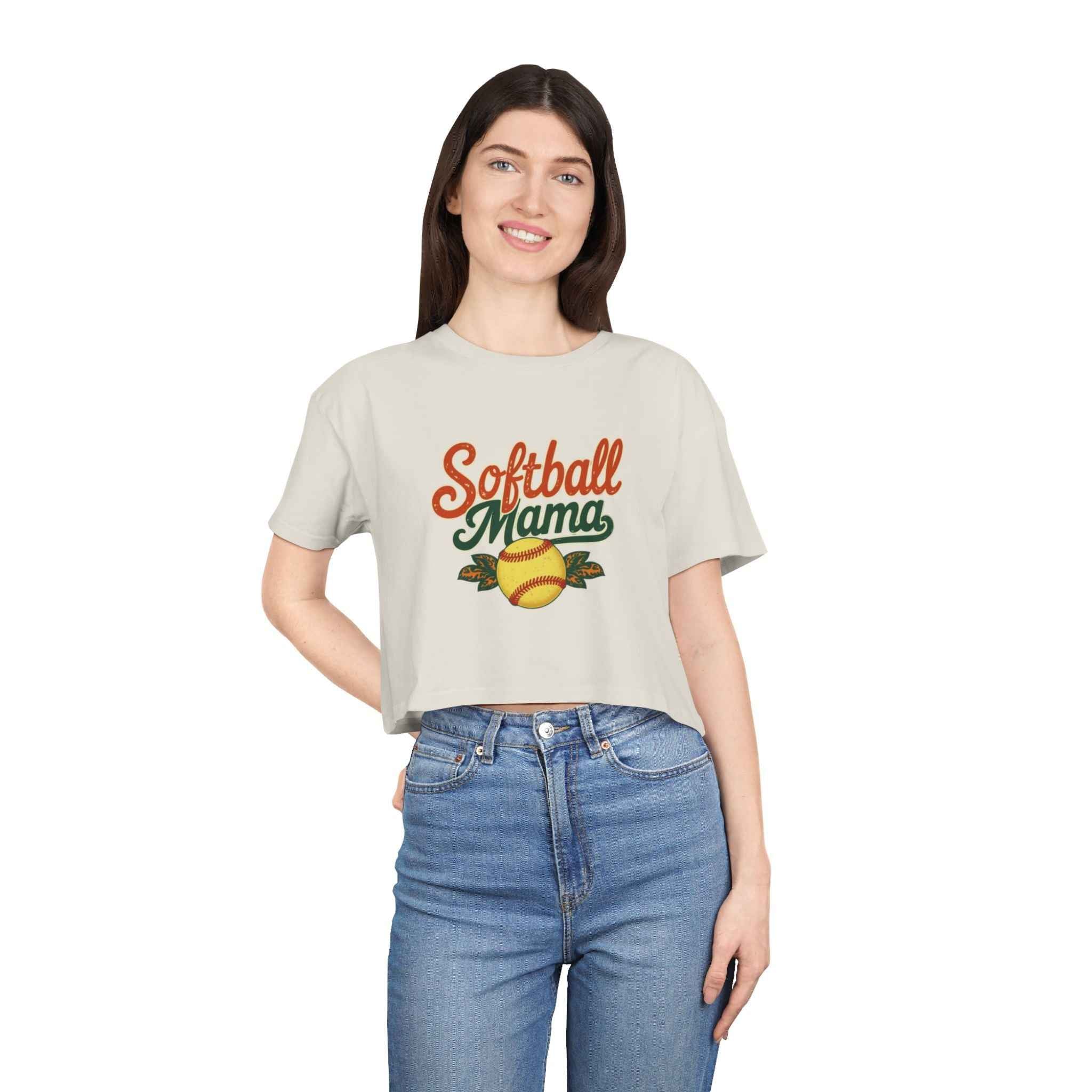 Softball Mama Crop Tee | Retro Softball Graphic, Mom Sports Top