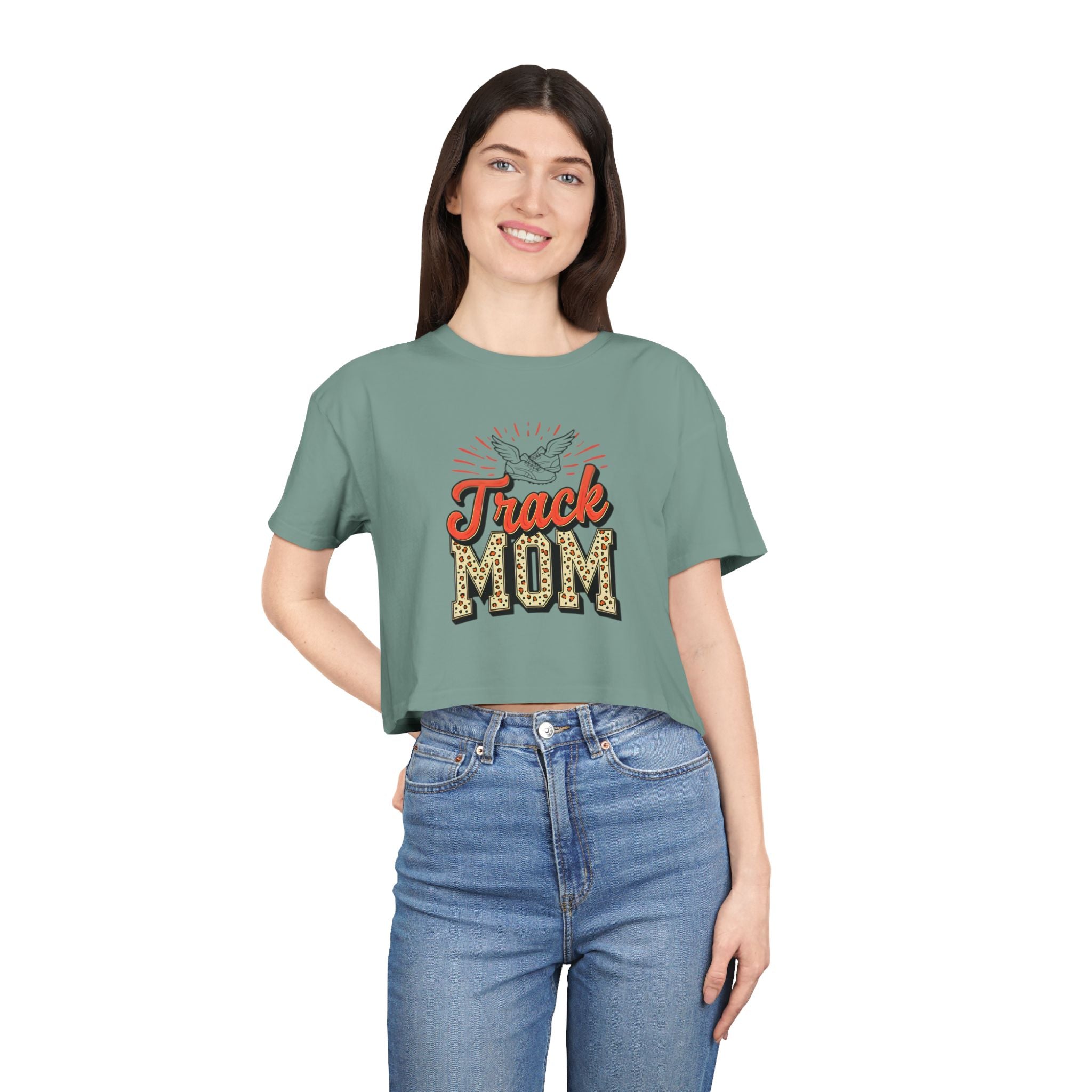 Track Mom Cheetah Print Women's Crop Tee - Magnolia Wild SC