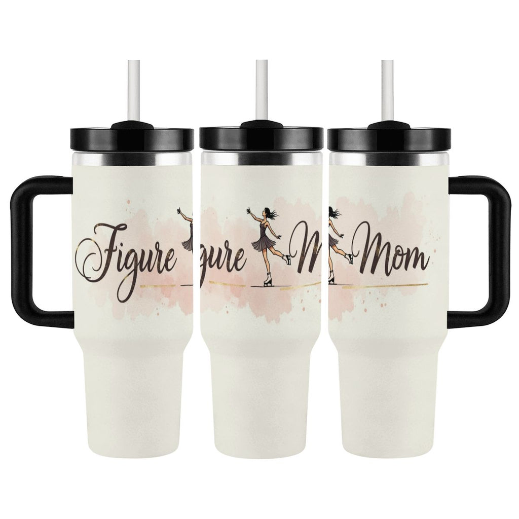 Elegant Watercolor Figure Skating Mom 40oz Insulated Tumbler with Handle and Straw - Magnolia Wild SC