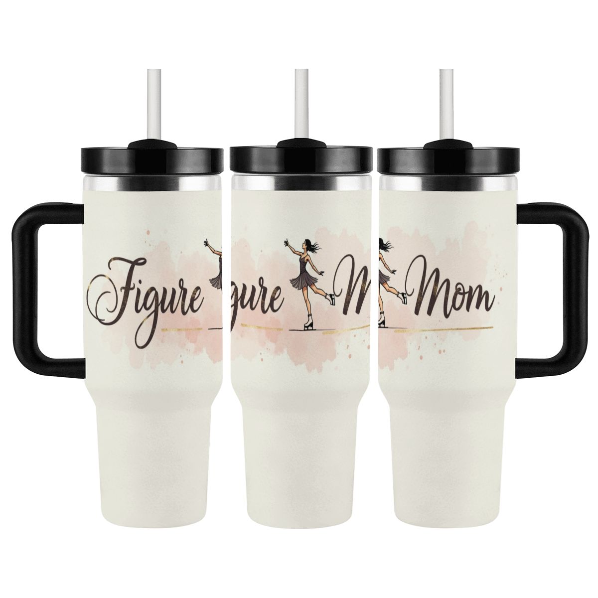 Elegant Watercolor Figure Skating Mom 40oz Insulated Tumbler with Handle and Straw - Magnolia Wild SC