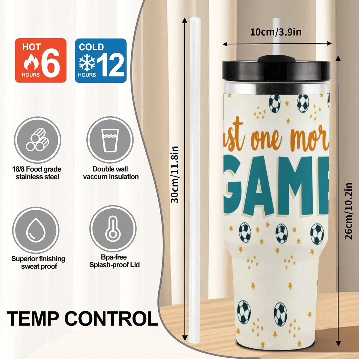 Just One More Game 40oz Soccer Tumbler with Handle and Straw (Made in USA) - Magnolia Wild SC