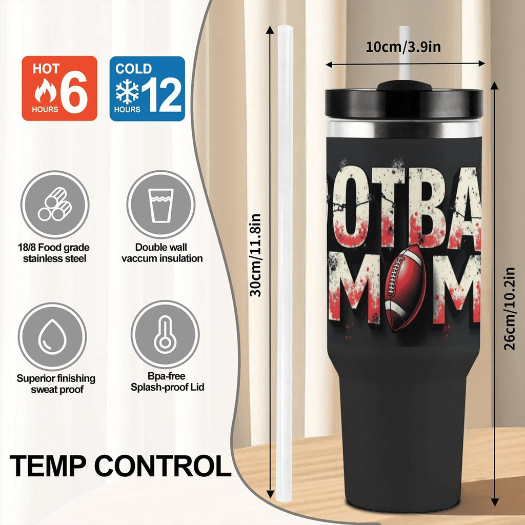 Grunge Style Football Mom 40oz Insulated  Tumbler with Handle and Straw - Magnolia Wild SC