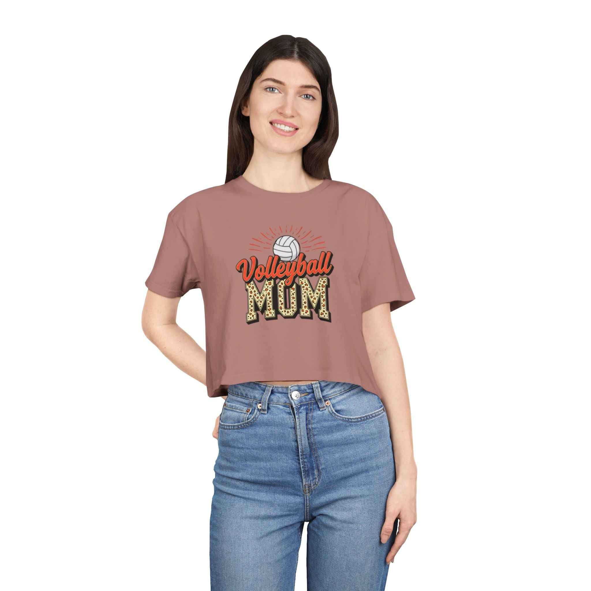 Volleyball Mom Cheetah Print Women's Crop Tee