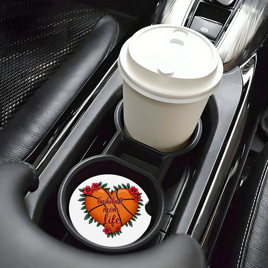 Basketball Mom Car Coasters – 2 Pack Ceramic Absorbent Cup Holder Inserts with Cork Base - Magnolia Wild SC