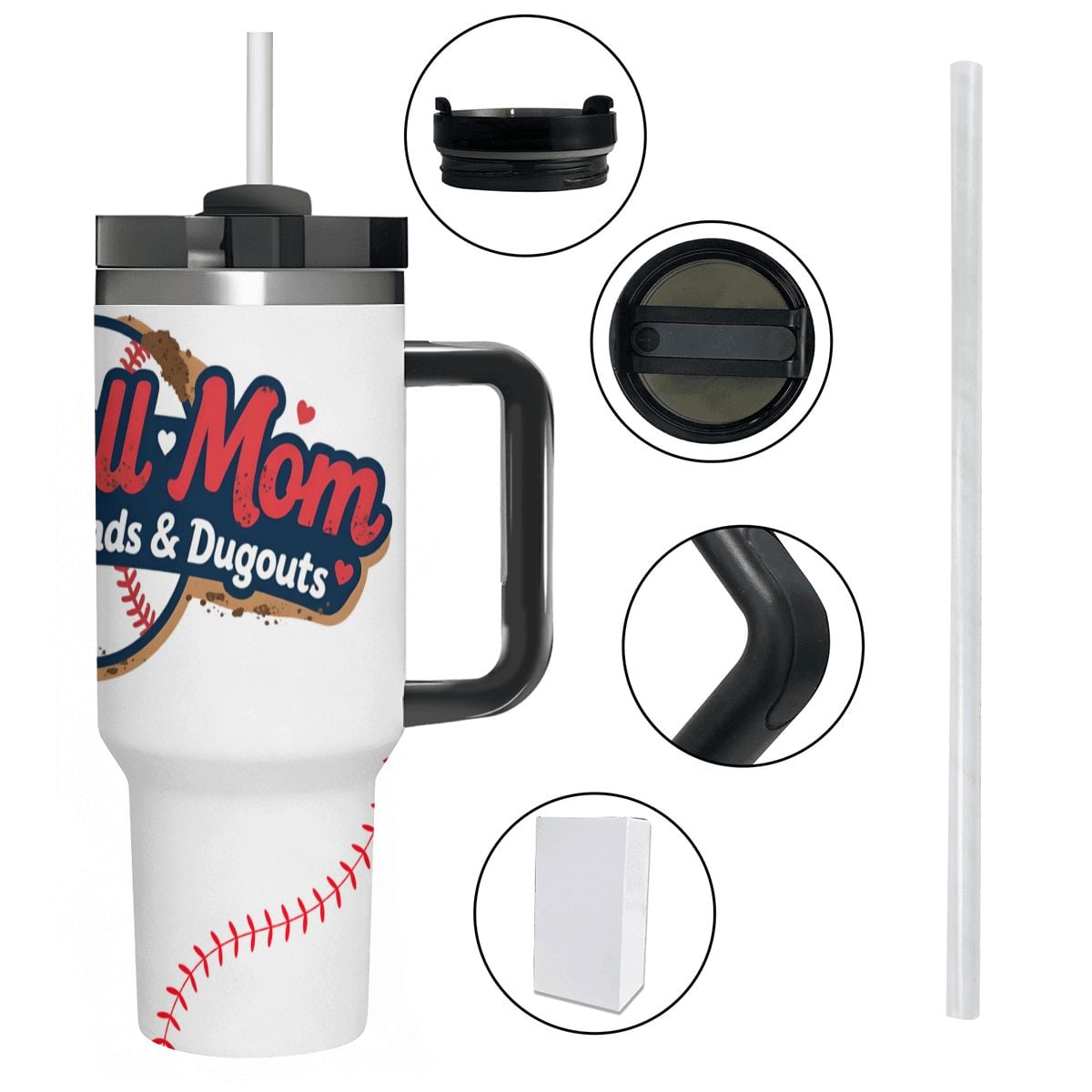 Baseball Mom "Dirt, Diamonds & Dugouts" 40oz Insulated Tumbler with Handle and Straw - Magnolia Wild SC