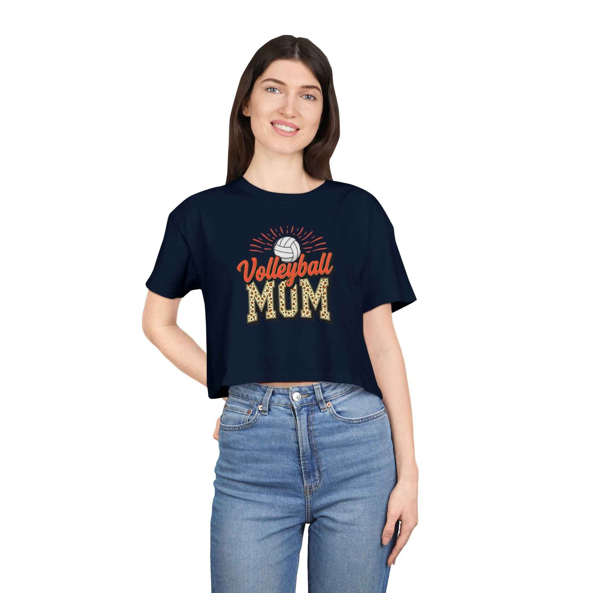 Volleyball Mom Cheetah Print Women's Crop Tee