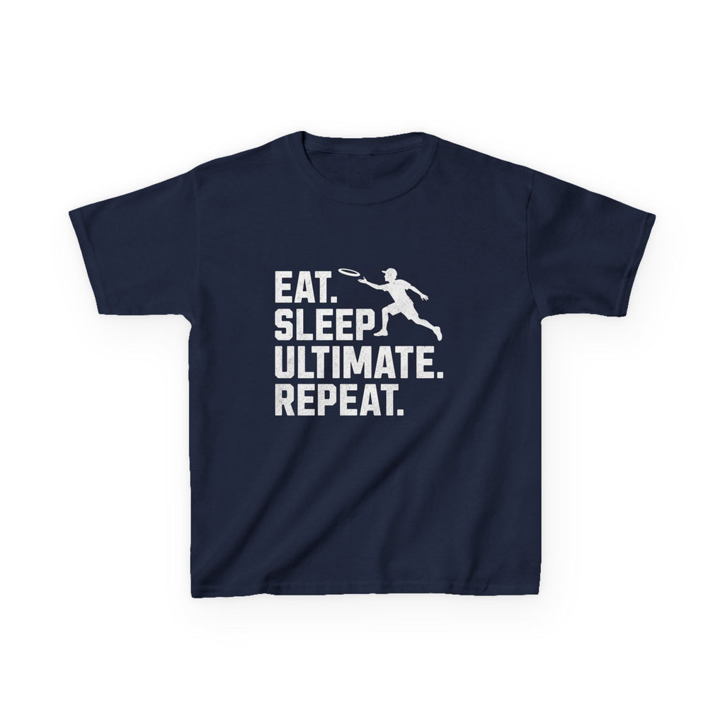 Black t-shirt with 'Eat. Sleep. Ultimate. Repeat.' text and graphic on a white background