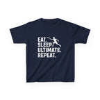 Black t-shirt with 'Eat. Sleep. Ultimate. Repeat.' text and graphic on a white background