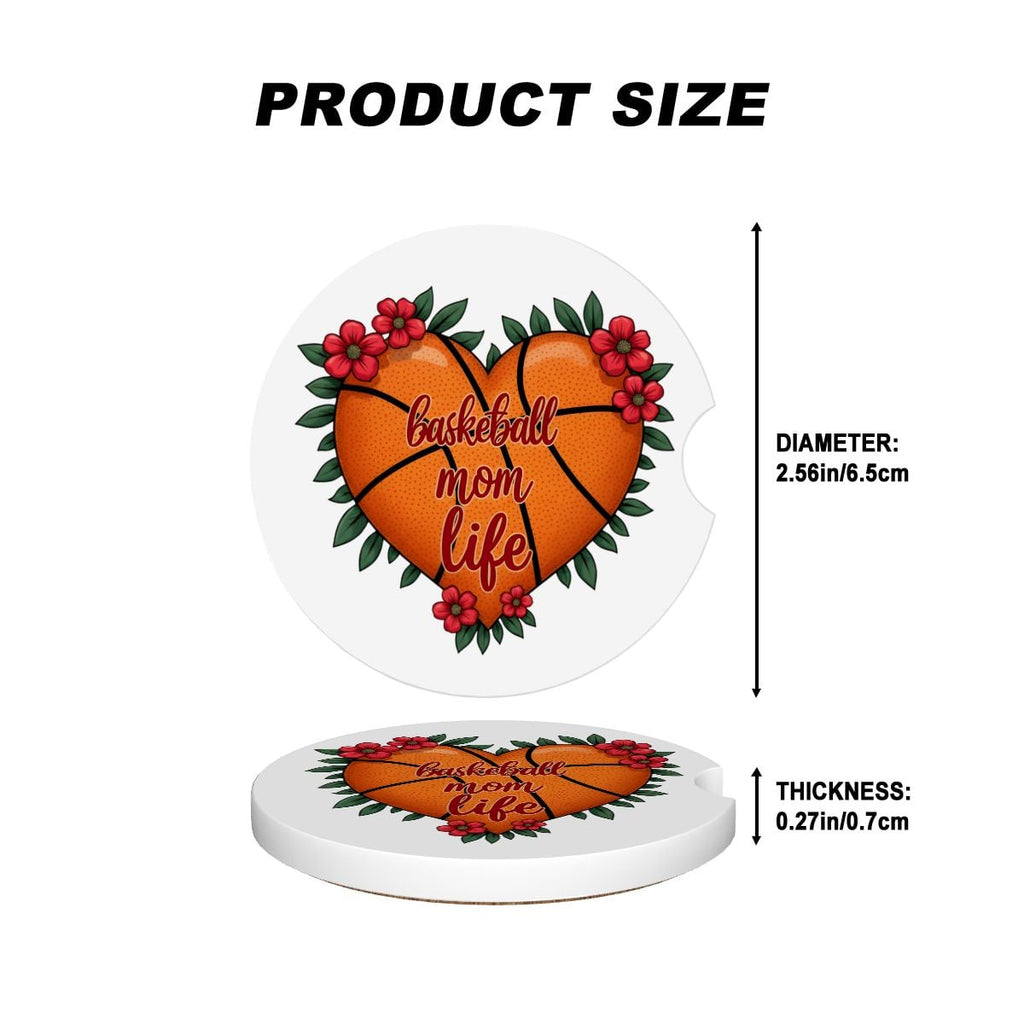 Basketball Mom Car Coasters – 2 Pack Ceramic Absorbent Cup Holder Inserts with Cork Base - Magnolia Wild SC