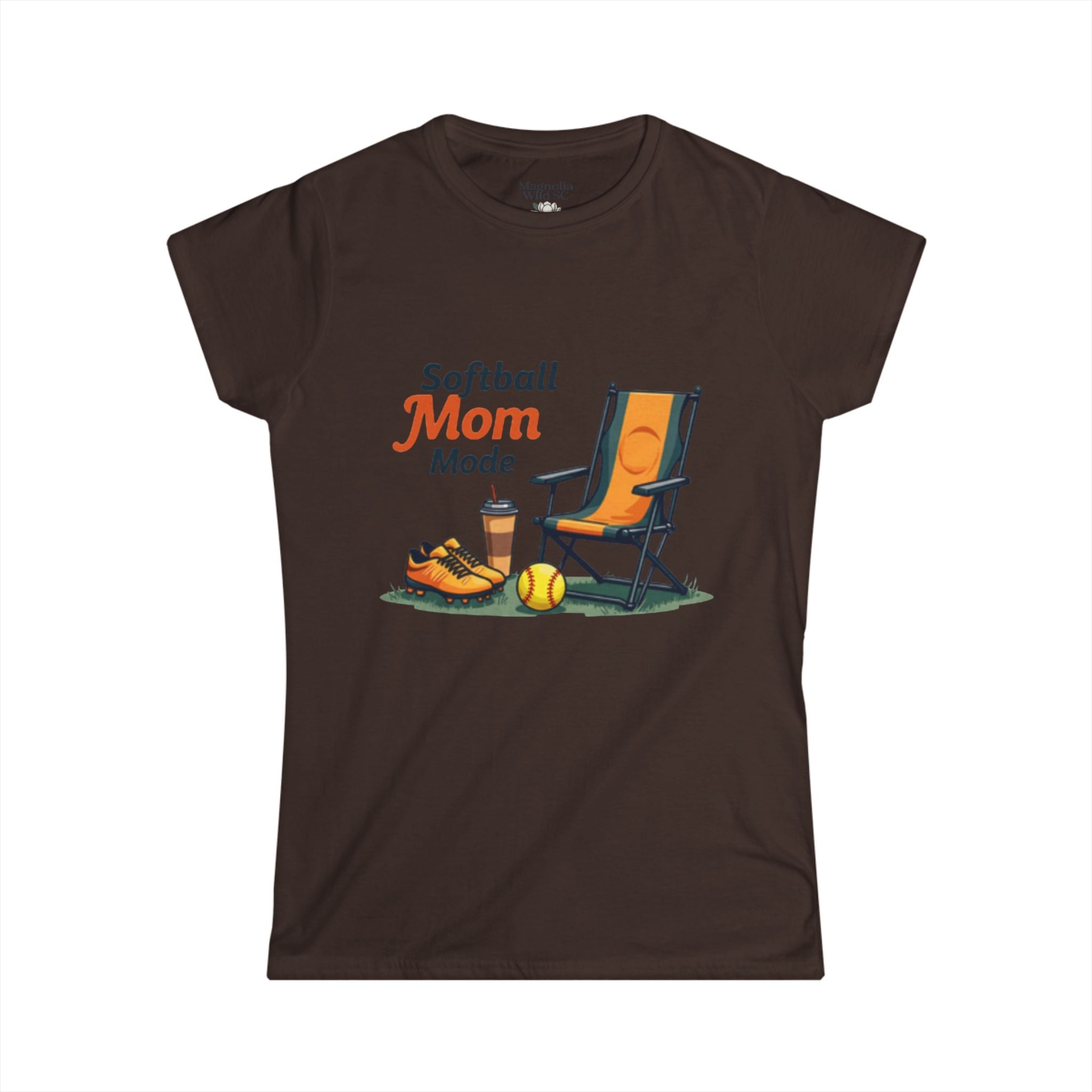 Softball Mom Mode Tee | Mom Chair, Glove & Cleats Design