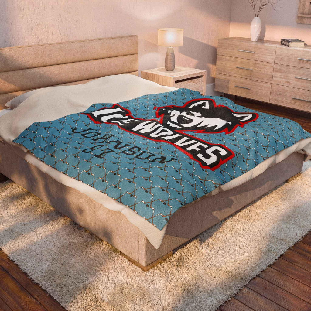 Personalized Hockey Velveteen Blanket — Custom Team Logo, Player Name & Number