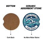 Cork back and ceramic absorbent stone with swim branding on a white background
