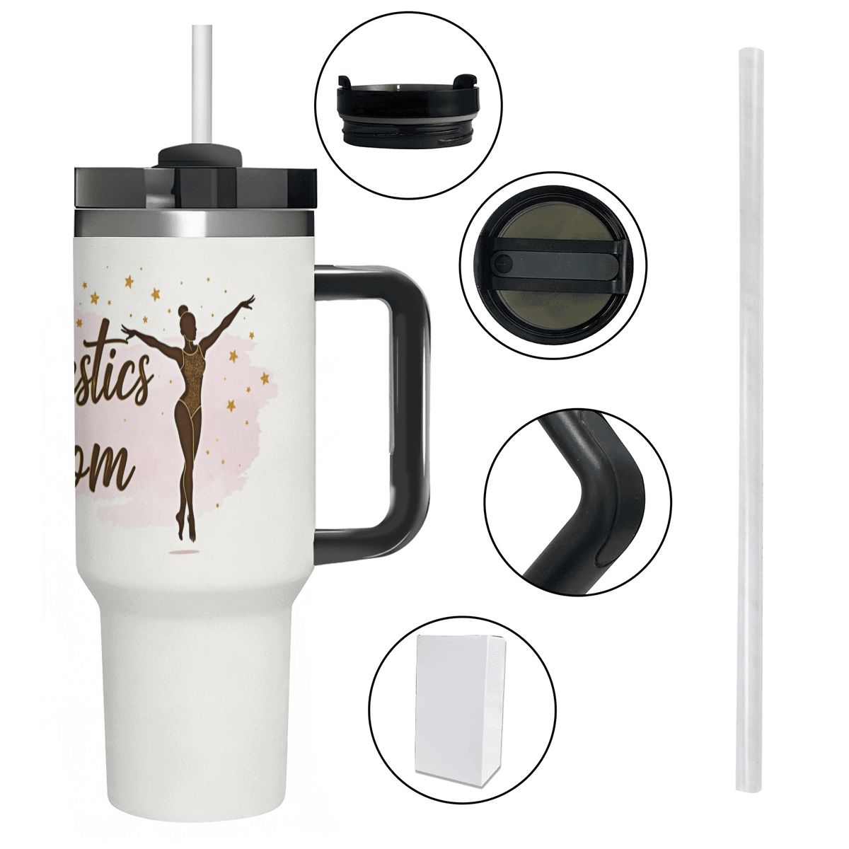 Elegant Watercolor Gymnastics Mom 40oz Tumbler with Handle and Straw - Magnolia Wild SC