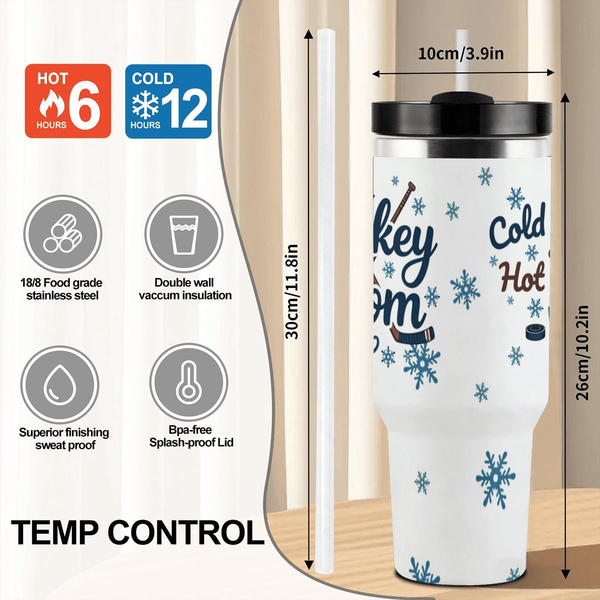 Hockey Mom "Cold Rinks & Hot Coffee" 40oz Insulated Tumbler with Handle and Straw - Magnolia Wild SC