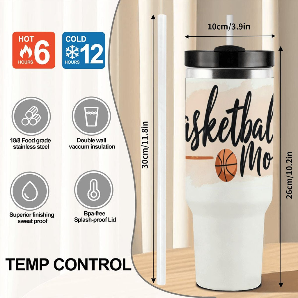 Elegant Watercolor Basketball Mom 40oz Insulated Tumbler with Handle and Straw - Magnolia Wild SC