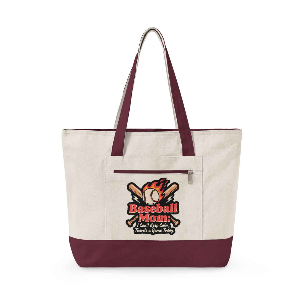Personalized Baseball Mom Zipppered Tote - ‘Can’t Keep Calm, It’s Game Day’ Tote