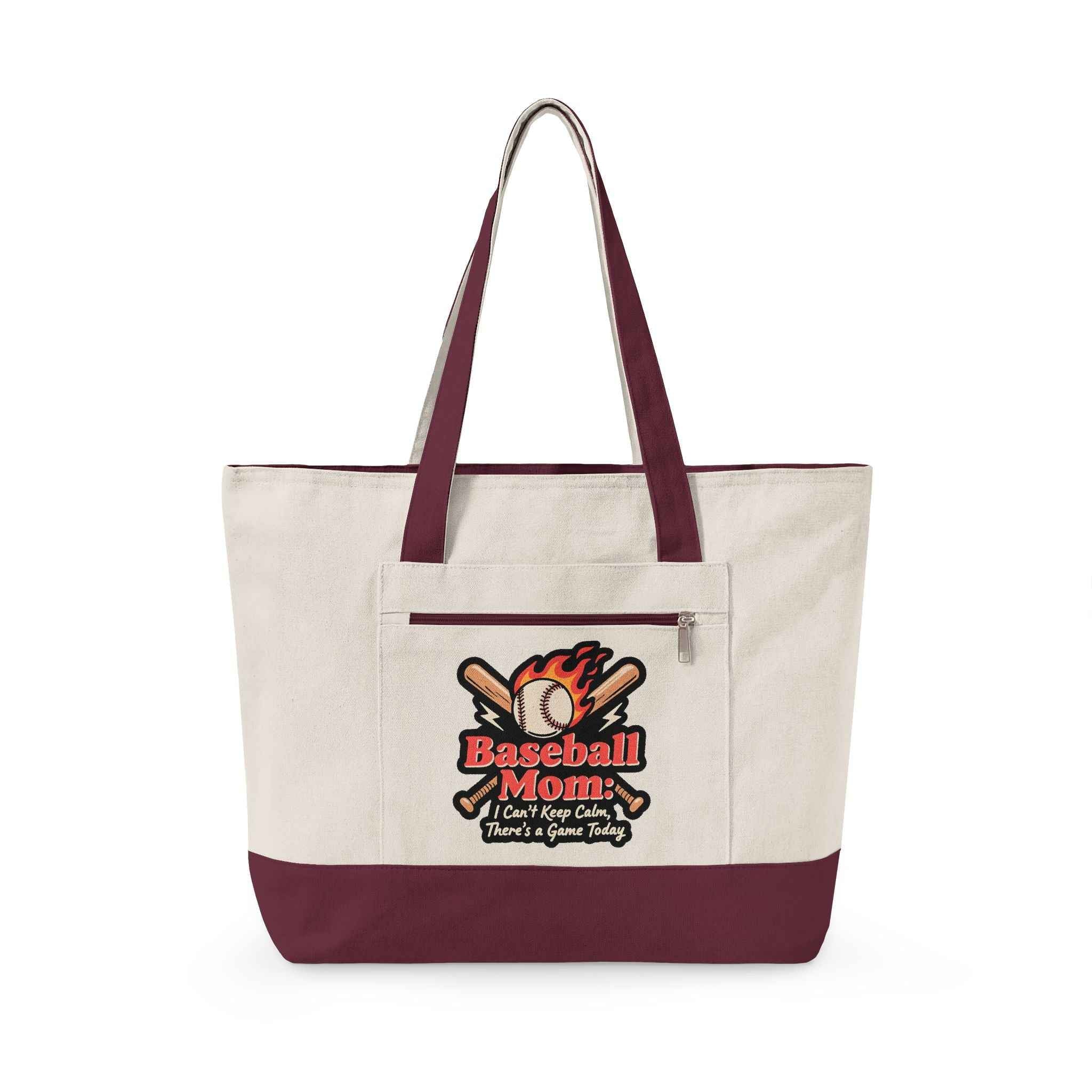 Personalized Baseball Mom Zipppered Tote - ‘Can’t Keep Calm, It’s Game Day’ Tote