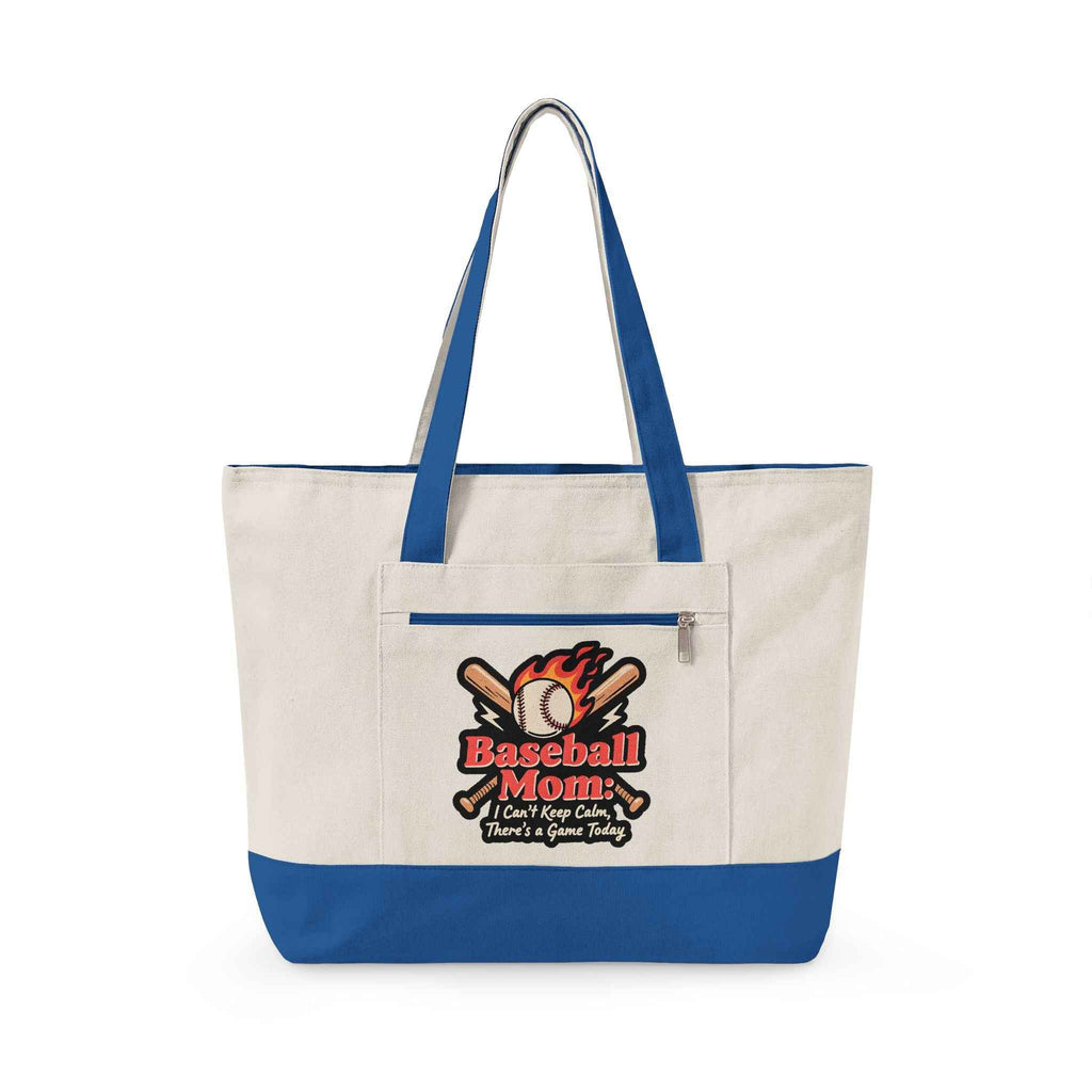 Personalized Baseball Mom Zipppered Tote - ‘Can’t Keep Calm, It’s Game Day’ Tote